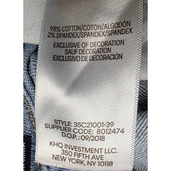 Calvin Klein Womens L 12/14 Distressed Light Blue Denim Bib Overall Jorts Shorts - Picture 14 of 14